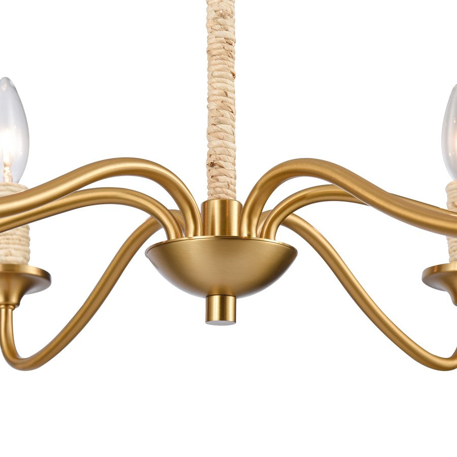 Atlas Lighting Abaca 32in 6-Light Chandelier | Transitional Satin Brass and Natural Abaca Rope | Dining Room & Living Room | Model CL11047-BS