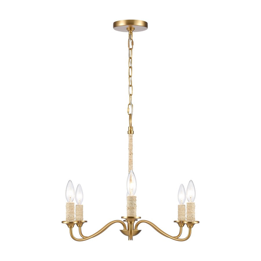 Atlas Lighting Abaca 32in 6-Light Chandelier | Transitional Satin Brass and Natural Abaca Rope | Dining Room & Living Room | Model CL11047-BS