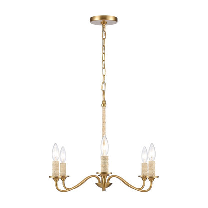 Atlas Lighting Abaca 32in 6-Light Chandelier | Transitional Satin Brass and Natural Abaca Rope | Dining Room & Living Room | Model CL11047-BS