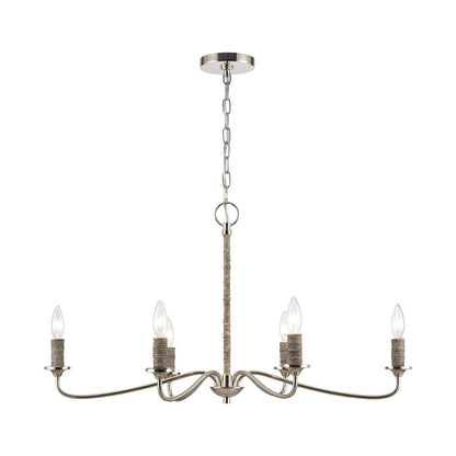 Atlas Lighting Abaca 32in 6-Light Chandelier | Transitional Polished Nickel and Natural Abaca Rope | Dining Room & Living Room | Model CL11047-NK