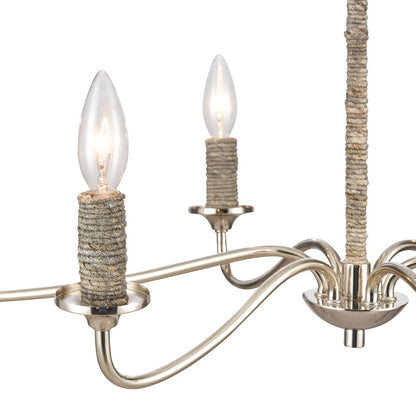 Atlas Lighting Abaca 32in 6-Light Chandelier | Transitional Polished Nickel and Natural Abaca Rope | Dining Room & Living Room | Model CL11047-NK