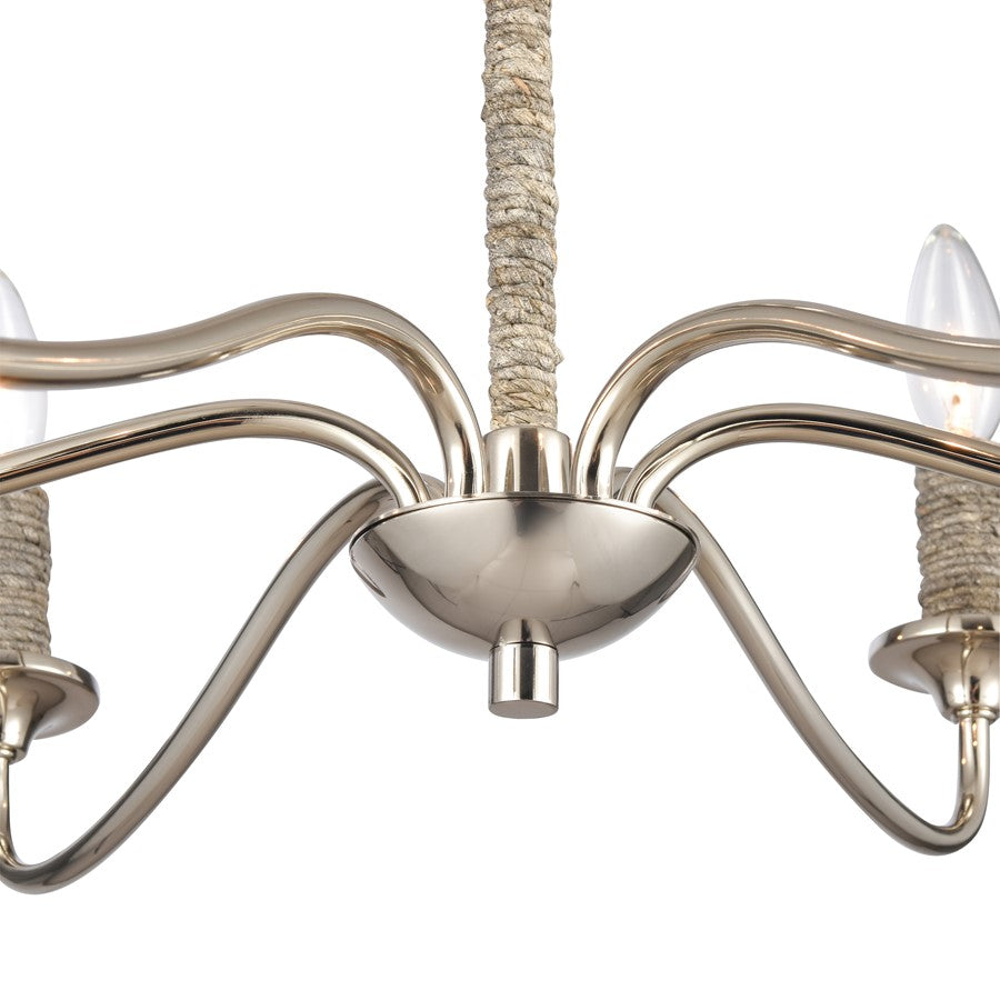 Atlas Lighting Abaca 32in 6-Light Chandelier | Transitional Polished Nickel and Natural Abaca Rope | Dining Room & Living Room | Model CL11047-NK