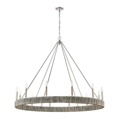 Atlas Lighting Abaca 48in 12-Light Chandelier | Transitional Polished Nickel and Gray Abaca Rope | Dining Room & Living Room | Model CL11051-NK