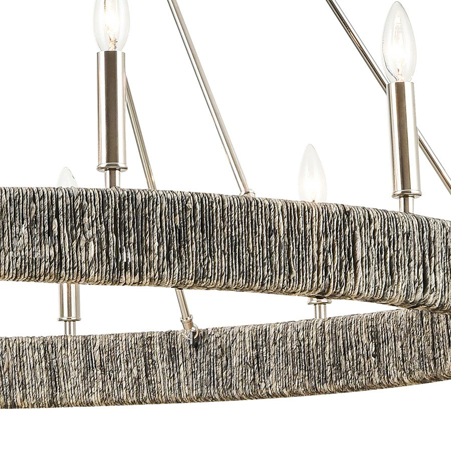 Atlas Lighting Abaca 48in 12-Light Chandelier | Transitional Polished Nickel and Gray Abaca Rope | Dining Room & Living Room | Model CL11051-NK