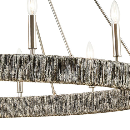Atlas Lighting Abaca 48in 12-Light Chandelier | Transitional Polished Nickel and Gray Abaca Rope | Dining Room & Living Room | Model CL11051-NK