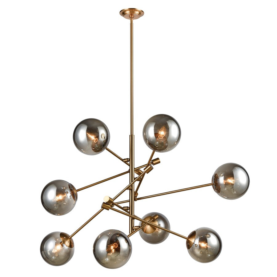 Atlas Lighting Accelerated Returns 34in 8-Light Chandelier | Modern Aged Brass and Gray Glass | Dining Room & Living Room | Model CL11052-BS