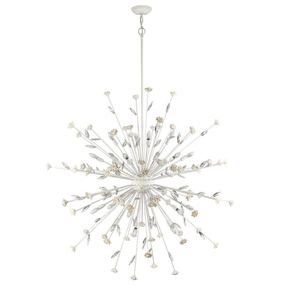 Atlas Lighting Adelaide 59in 20-Light Chandelier | Traditional Textured White and Cream Ceramic Roses | Dining Room & Living Room | Model CL11053-WH