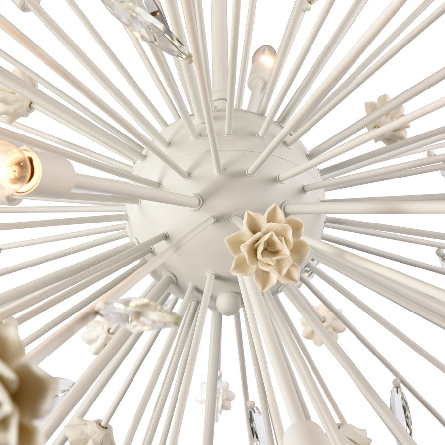 Atlas Lighting Adelaide 59in 20-Light Chandelier | Traditional Textured White and Cream Ceramic Roses | Dining Room & Living Room | Model CL11053-WH