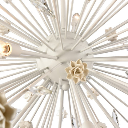 Atlas Lighting Adelaide 59in 20-Light Chandelier | Traditional Textured White and Cream Ceramic Roses | Dining Room & Living Room | Model CL11053-WH