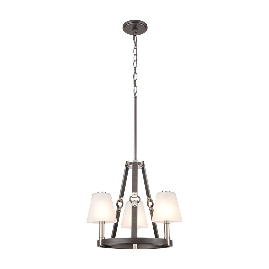 Atlas Lighting Armstrong Grove 18in 3-Light Chandelier | Transitional Charcoal and Satin Nickel with White Frosted Glass | Dining | Model CL11064-BK