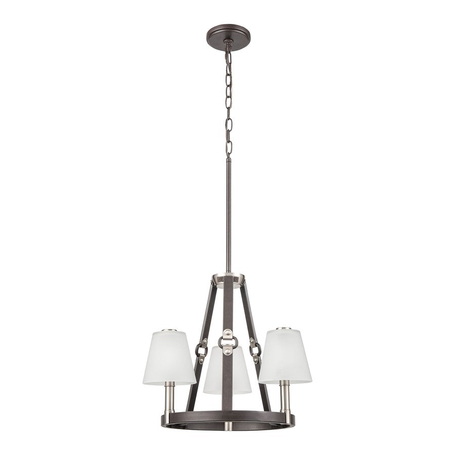 Atlas Lighting Armstrong Grove 18in 3-Light Chandelier | Transitional Charcoal and Satin Nickel with White Frosted Glass | Dining | Model CL11064-BK