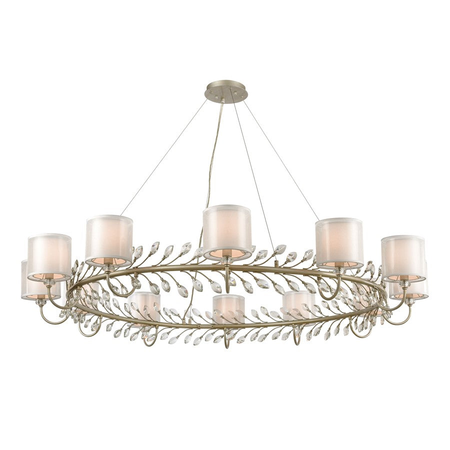 Atlas Lighting Asbury 62in 12-Light Chandelier | Traditional Aged Silver and Clear Glass Fabric Shade | Dining Room & Living Room | Model CL11069-SV