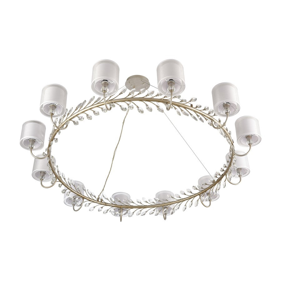 Atlas Lighting Asbury 62in 12-Light Chandelier | Traditional Aged Silver and Clear Glass Fabric Shade | Dining Room & Living Room | Model CL11069-SV