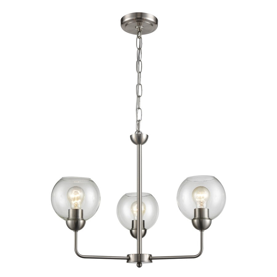 Atlas Lighting Astoria 23in 3-Light Chandelier | Transitional Brushed Nickel and Clear Glass | Dining Room & Kitchen Island | Model CL11070-NK