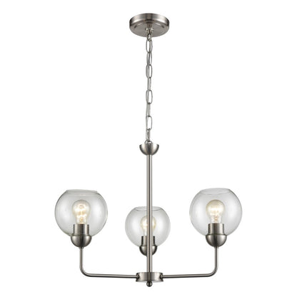 Atlas Lighting Astoria 23in 3-Light Chandelier | Transitional Brushed Nickel and Clear Glass | Dining Room & Kitchen Island | Model CL11070-NK