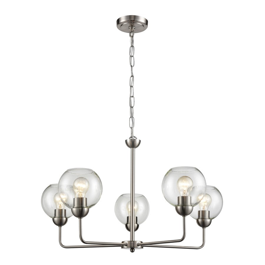 Atlas Lighting Astoria 28in 5-Light Chandelier | Transitional Brushed Nickel and Clear Glass | Dining Room & Living Room | Model CL11071-NK