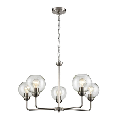 Atlas Lighting Astoria 28in 5-Light Chandelier | Transitional Brushed Nickel and Clear Glass | Dining Room & Living Room | Model CL11071-NK
