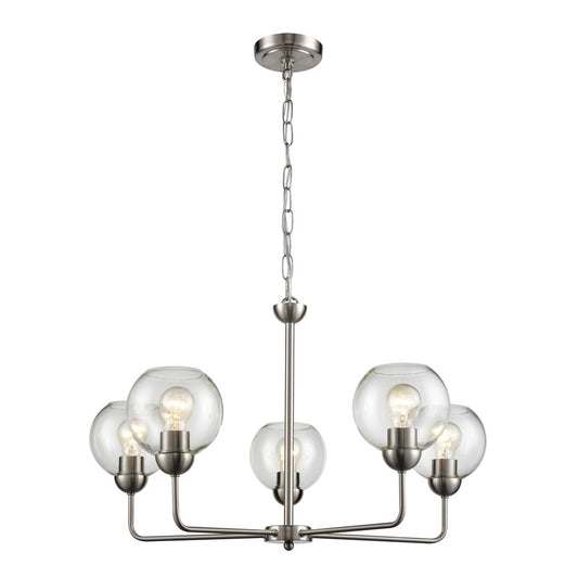 Atlas Lighting Astoria 28in 5-Light Chandelier | Transitional Brushed Nickel and Clear Glass | Dining Room & Living Room | Model CL11071-NK