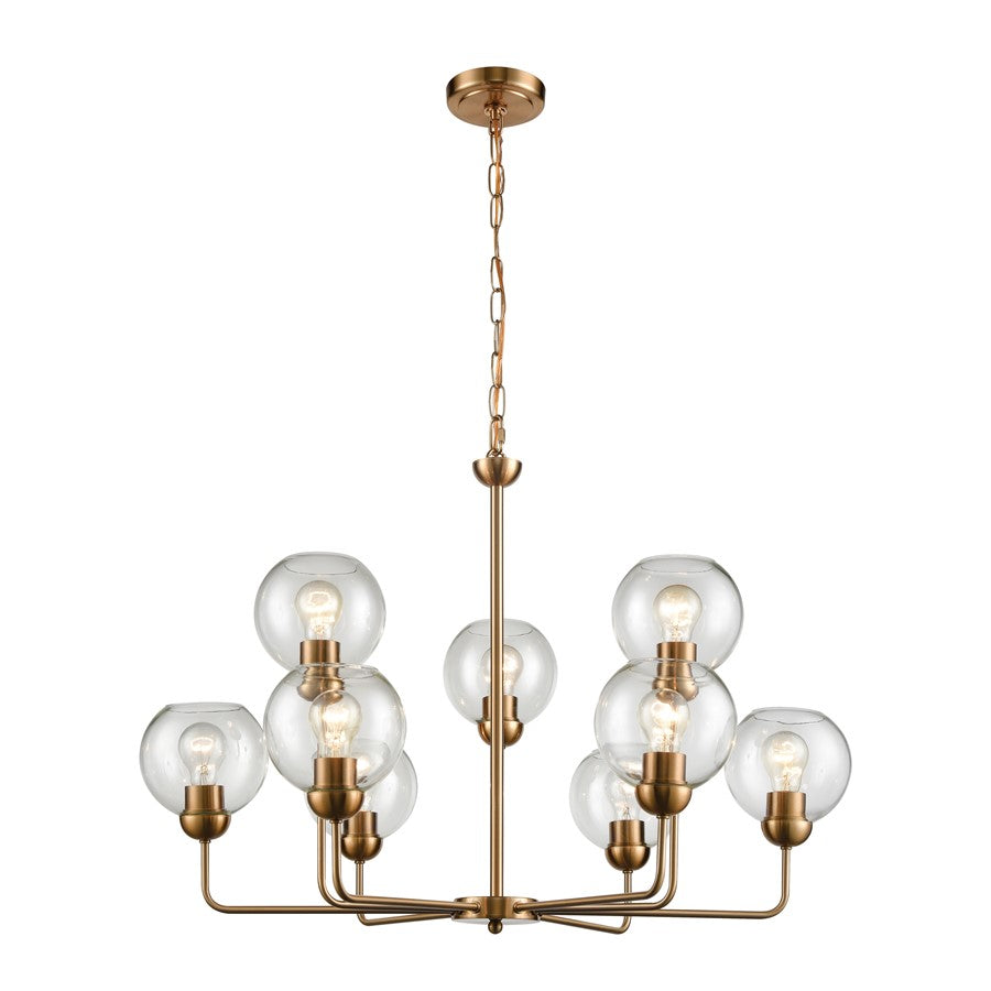 Atlas Lighting Astoria 32in 9-Light Chandelier | Transitional Satin Gold and Clear Glass | Dining Room & Living Room | Model CL11072-GD