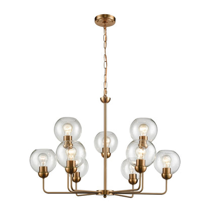 Atlas Lighting Astoria 32in 9-Light Chandelier | Transitional Satin Gold and Clear Glass | Dining Room & Living Room | Model CL11072-GD