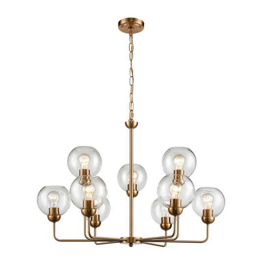 Atlas Lighting Astoria 32in 9-Light Chandelier | Transitional Satin Gold and Clear Glass | Dining Room & Living Room | Model CL11072-GD