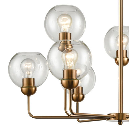 Atlas Lighting Astoria 32in 9-Light Chandelier | Transitional Satin Gold and Clear Glass | Dining Room & Living Room | Model CL11072-GD