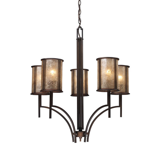 Atlas Lighting Barringer 29in 5-Light Chandelier | Traditional Aged Bronze and Tan Mica Stone | Dining Room & Living Room | Model CL11074-BZ