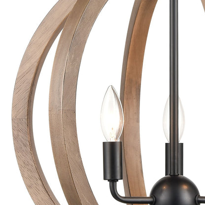 Atlas Lighting Barrow 18in 3-Light Chandelier | Transitional Matte Black and Birchwood | Dining Room & Kitchen Island | Model CL11075-NA