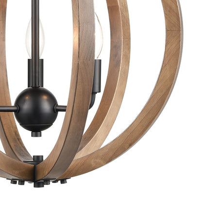 Atlas Lighting Barrow 18in 3-Light Chandelier | Transitional Matte Black and Birchwood | Dining Room & Kitchen Island | Model CL11075-NA