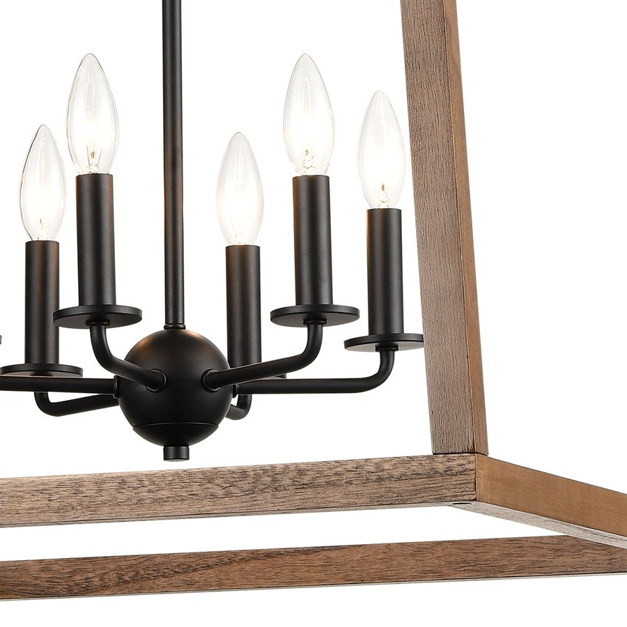 Atlas Lighting Barrow 26in 6-Light Chandelier | Transitional Matte Black and Birchwood | Dining Room & Living Room | Model CL11076-NA