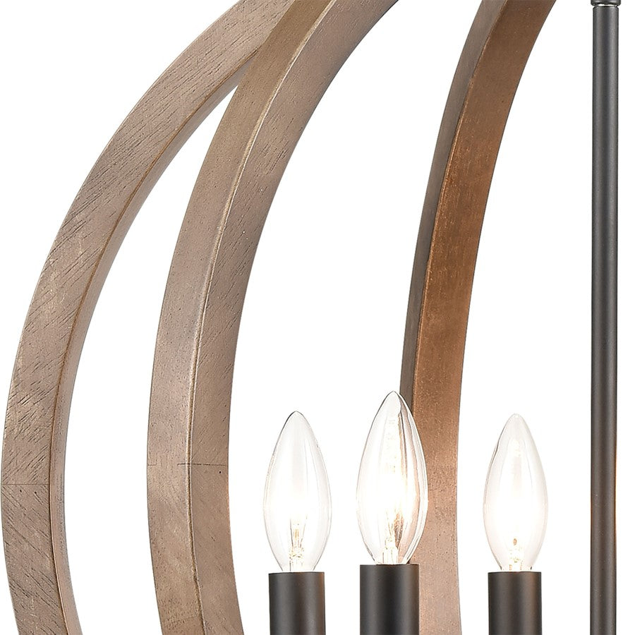 Atlas Lighting Barrow 22in 6-Light Chandelier | Transitional Matte Black and Birchwood | Dining Room & Kitchen Island | Model CL11077-NA