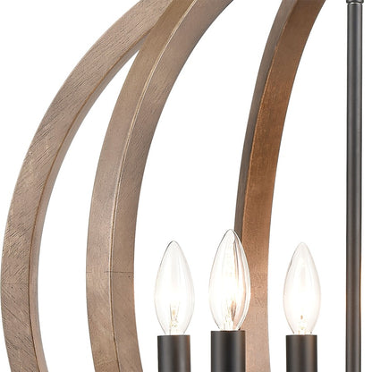 Atlas Lighting Barrow 22in 6-Light Chandelier | Transitional Matte Black and Birchwood | Dining Room & Kitchen Island | Model CL11077-NA