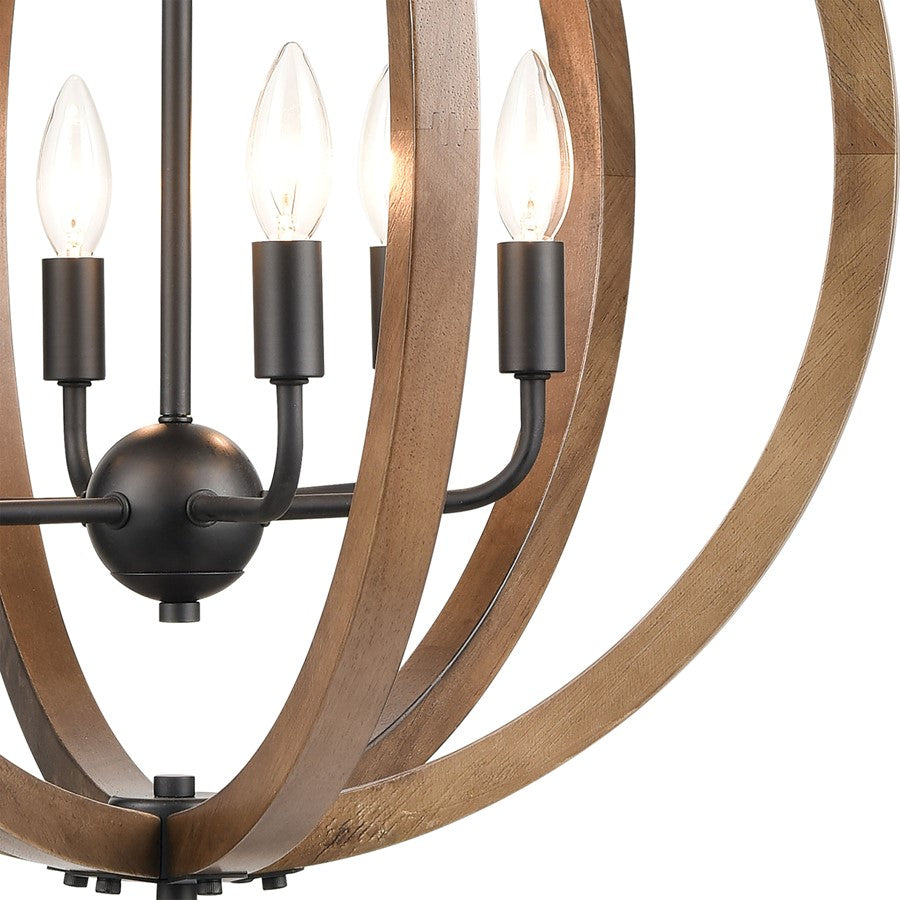 Atlas Lighting Barrow 22in 6-Light Chandelier | Transitional Matte Black and Birchwood | Dining Room & Kitchen Island | Model CL11077-NA