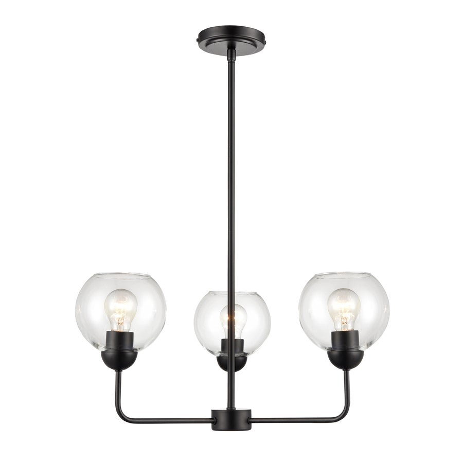 Atlas Lighting Boman 23in 3-Light Chandelier | Midcentury Matte Black and Clear Glass | Dining Room & Kitchen Island | Model CL11085-BK