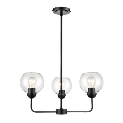 Atlas Lighting Boman 23in 3-Light Chandelier | Midcentury Matte Black and Clear Glass | Dining Room & Kitchen Island | Model CL11085-BK