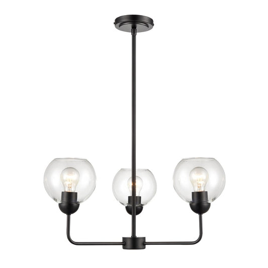 Atlas Lighting Boman 23in 3-Light Chandelier | Midcentury Matte Black and Clear Glass | Dining Room & Kitchen Island | Model CL11085-BK