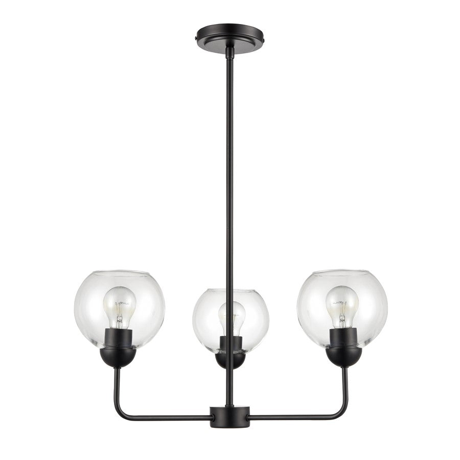 Atlas Lighting Boman 23in 3-Light Chandelier | Midcentury Matte Black and Clear Glass | Dining Room & Kitchen Island | Model CL11085-BK