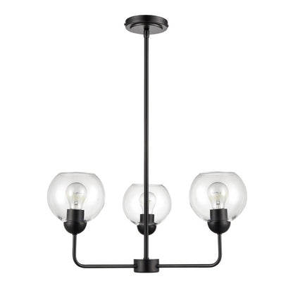 Atlas Lighting Boman 23in 3-Light Chandelier | Midcentury Matte Black and Clear Glass | Dining Room & Kitchen Island | Model CL11085-BK