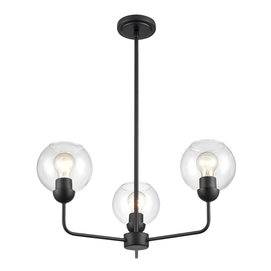 Atlas Lighting Boman 23in 3-Light Chandelier | Midcentury Matte Black and Clear Glass | Dining Room & Kitchen Island | Model CL11085-BK