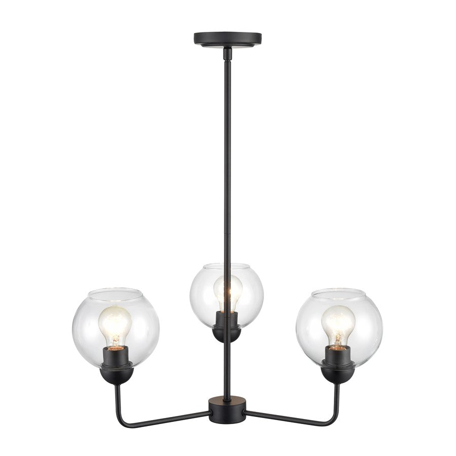 Atlas Lighting Boman 23in 3-Light Chandelier | Midcentury Matte Black and Clear Glass | Dining Room & Kitchen Island | Model CL11085-BK