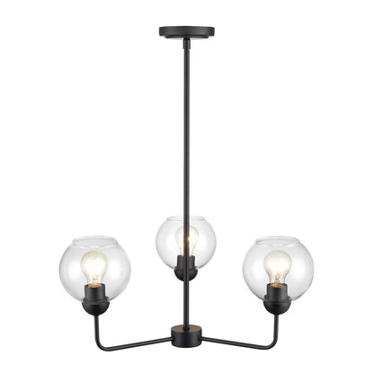 Atlas Lighting Boman 23in 3-Light Chandelier | Midcentury Matte Black and Clear Glass | Dining Room & Kitchen Island | Model CL11085-BK