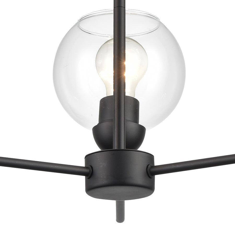Atlas Lighting Boman 23in 3-Light Chandelier | Midcentury Matte Black and Clear Glass | Dining Room & Kitchen Island | Model CL11085-BK