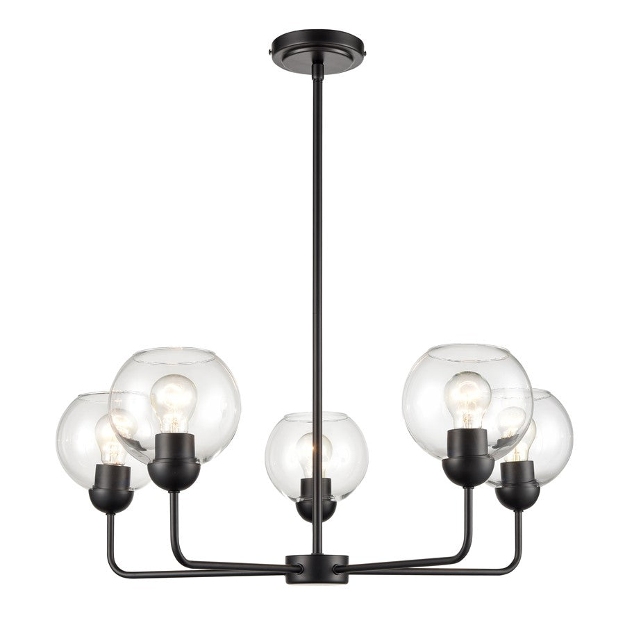 Atlas Lighting Boman 28in 5-Light Chandelier | Matte Black and Clear Glass | Dining Room & Living Room | 28 x 28 x 14 in | Model CL11086-BK