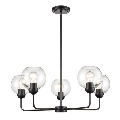 Atlas Lighting Boman 28in 5-Light Chandelier | Matte Black and Clear Glass | Dining Room & Living Room | 28 x 28 x 14 in | Model CL11086-BK