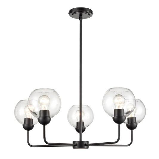 Atlas Lighting Boman 28in 5-Light Chandelier | Matte Black and Clear Glass | Dining Room & Living Room | 28 x 28 x 14 in | Model CL11086-BK