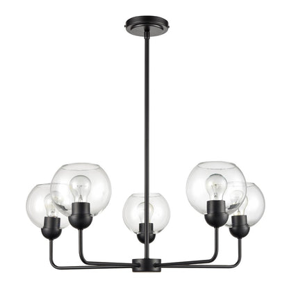 Atlas Lighting Boman 28in 5-Light Chandelier | Matte Black and Clear Glass | Dining Room & Living Room | 28 x 28 x 14 in | Model CL11086-BK