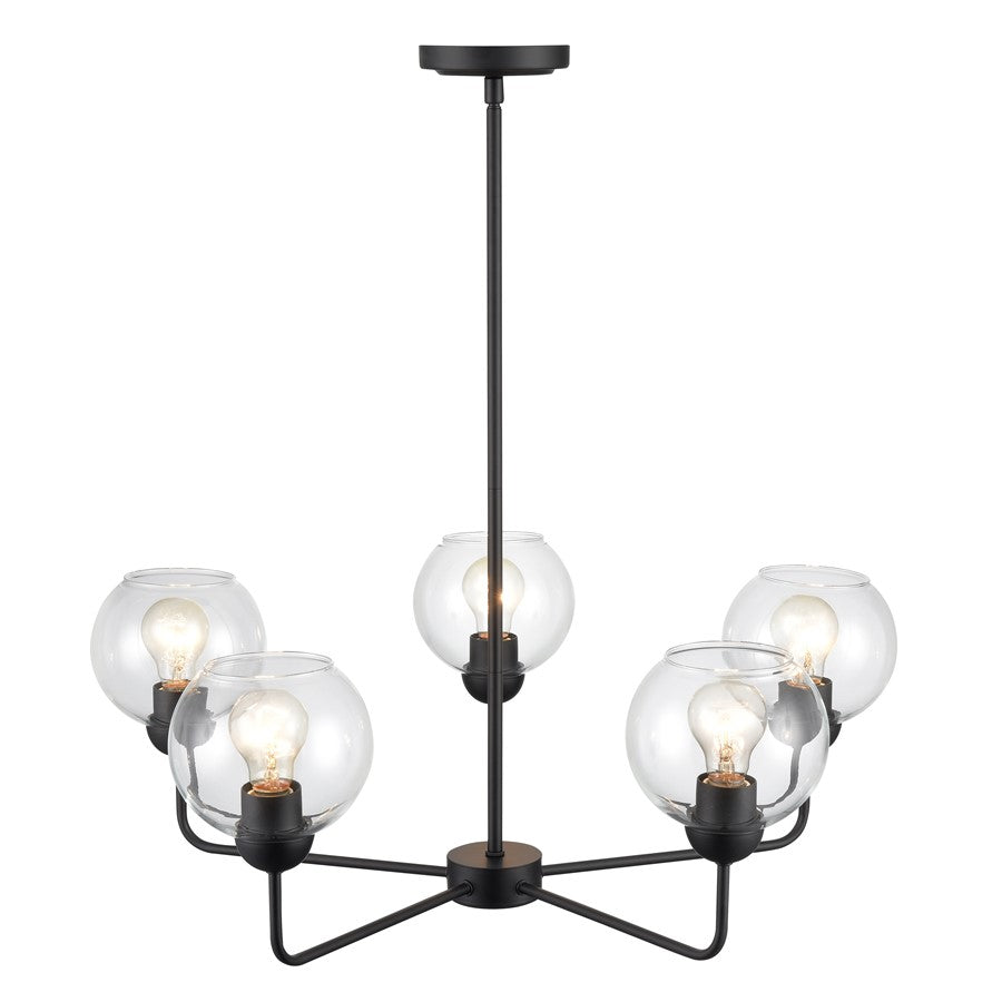 Atlas Lighting Boman 28in 5-Light Chandelier | Matte Black and Clear Glass | Dining Room & Living Room | 28 x 28 x 14 in | Model CL11086-BK