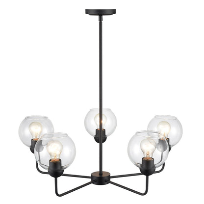 Atlas Lighting Boman 28in 5-Light Chandelier | Matte Black and Clear Glass | Dining Room & Living Room | 28 x 28 x 14 in | Model CL11086-BK