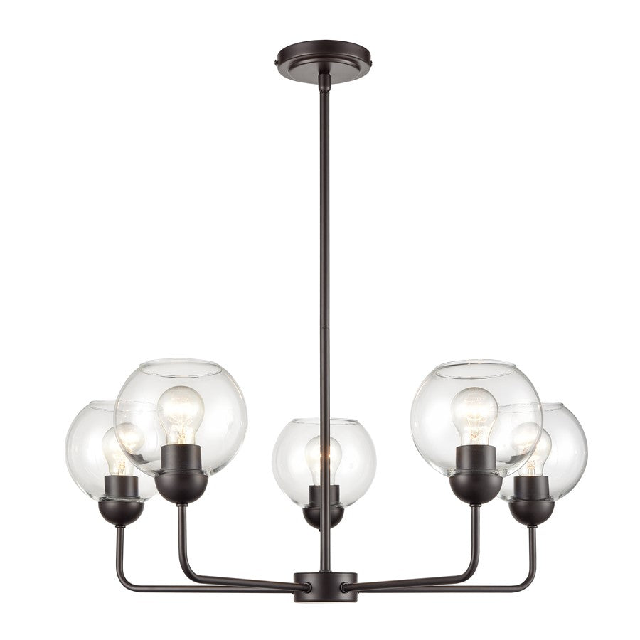 Atlas Lighting Boman 28in 5-Light Chandelier | Oil Rubbed Bronze and Clear Glass | Dining Room & Living Room | 28 x 28 x 14 in | Model CL11086-BZ