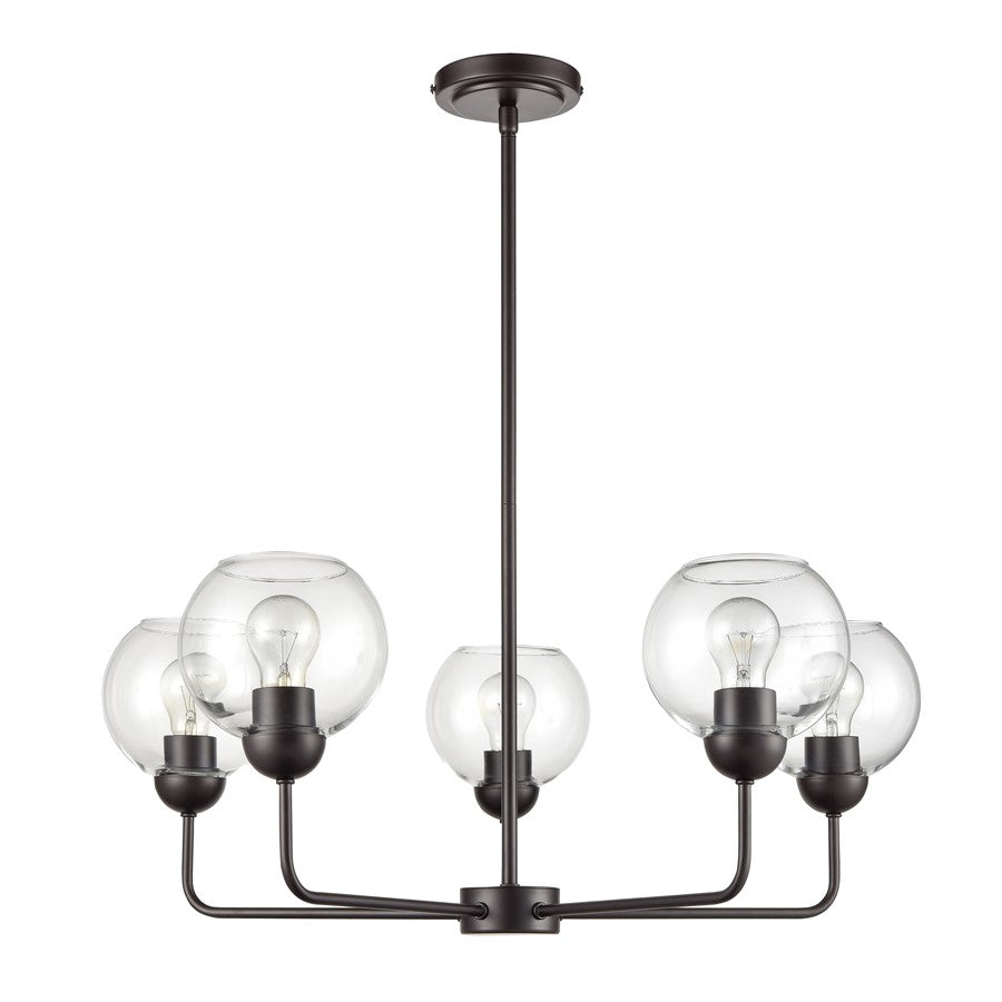 Atlas Lighting Boman 28in 5-Light Chandelier | Oil Rubbed Bronze and Clear Glass | Dining Room & Living Room | 28 x 28 x 14 in | Model CL11086-BZ